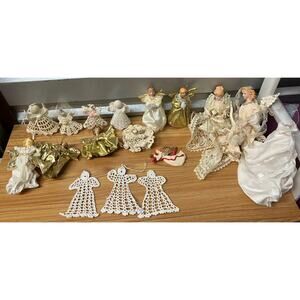 Vintage Christmas Angel Ornaments Lot Lace Crochet Porcelain Lighted Figures‎